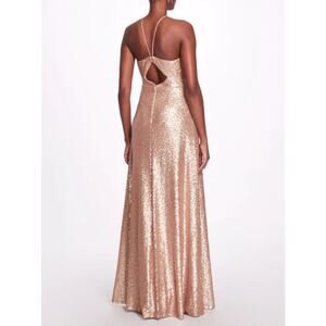 Marchesa Notte prom gold sequin-embellished floor-length gown size 0